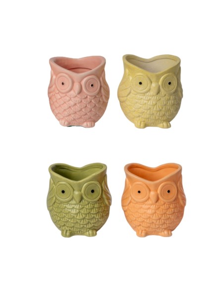 MACETERO BUHO CERAMICA 4 COLOR SURT  11X10 H11