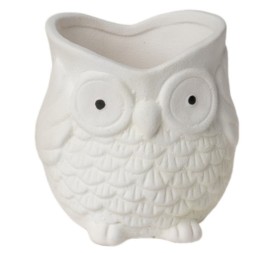 MACETERO CERAMICA  BÚHO 14,5X13 H14 BLANCO EFECTO DOLOMITA ARENADA