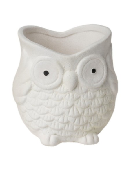 MACETERO CERAMICA  BÚHO 14,5X13 H14 BLANCO EFECTO DOLOMITA ARENADA
