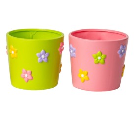 MACETERO 2 SURT  CON FLORES EN RELIEVE D13,5 H12,5 TERRACOTA