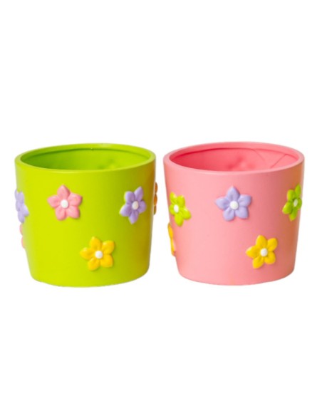 MACETERO 2 SURT CON FLORES EN RELIEVE 12.5 H10 TERRACOTA