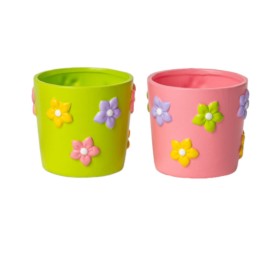 MACETERO 2 SURT CON FLORES EN RELIEVE D10.5 H9 TERRACOTA