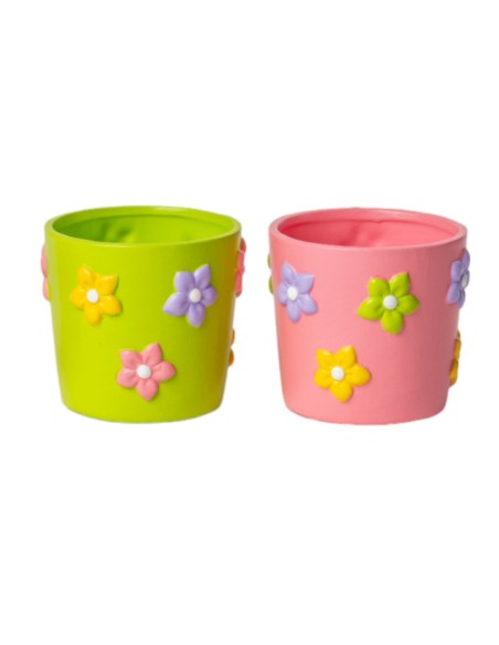 MACETERO 2 SURT CON FLORES EN RELIEVE D10.5 H9 TERRACOTA