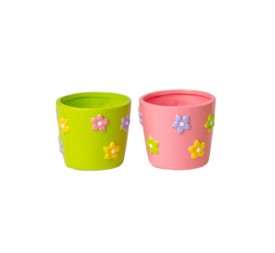 MACETERO 2 SURT CON FLORES EN RELIEVE D7.5 H6.5  TERRACOTA