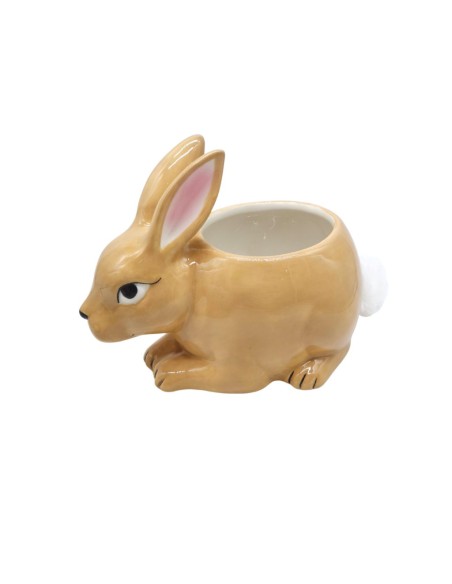 MACETERO CERÁMICA CONEJO CON COLA DE ALGODÓN 19X12 H14,5