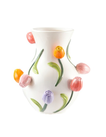 JARRÓN BULLY CERÁMICA TULIPANES EN RELIEVE 23.2X20 D11.5 H25