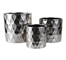 MACETERO CERAMICA S/3 PLATA CON DISEÑO GOTA S.D.19H19 B.D.29H29