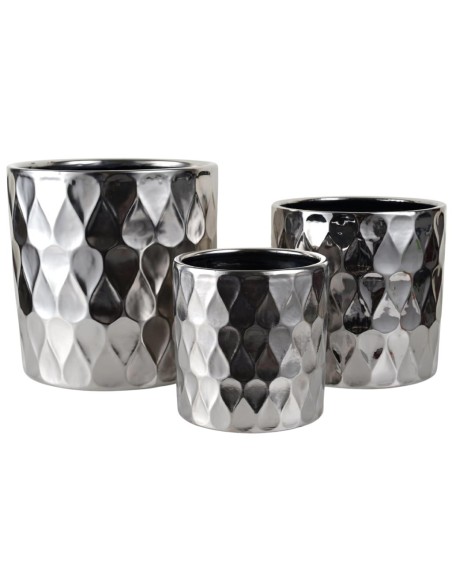 MACETERO CERAMICA S/3 PLATA CON DISEÑO GOTA S.D.19H19 B.D.29H29