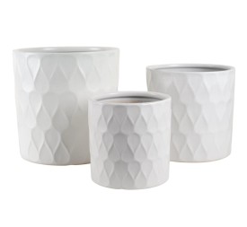 MACETERO CERAMICA S/3 BLANCO CON DISEÑO GOTA S.D.19H19 B.D.29H29