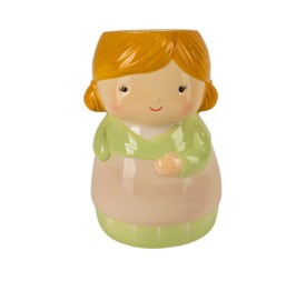 MACETERO CERÁMICA NIÑA RUBIA VESTIDO VERDE CLARO 12X11 H19.5