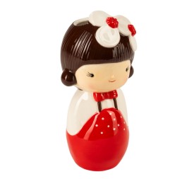 JARRÓN NIÑA PELO NEGRO FLORES  ERÁMICA 12.5X10 H24.5