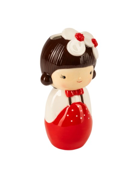 JARRÓN NIÑA PELO NEGRO FLORES  ERÁMICA 12.5X10 H24.5