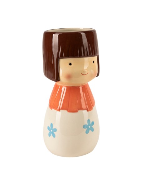 MACETERO NIÑA CERÁMICA MARRÓN VESTIDO DE FLORES F12 A27