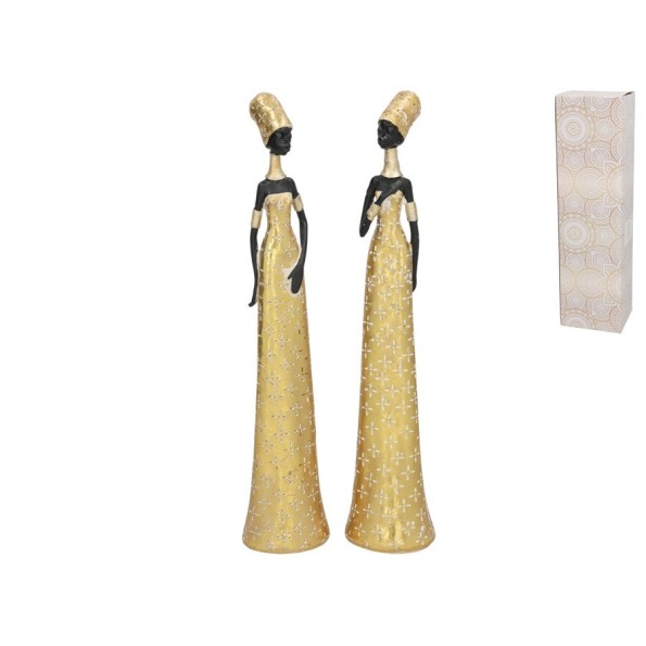 FIGURA MUJER AFRICANA 2 SURT 8,5X6,5X14,5 CM RESINA