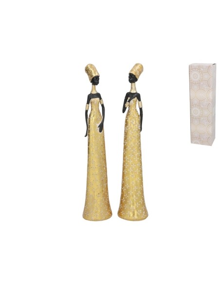 FIGURA MUJER AFRICANA 2 SURT 8,5X6,5X14,5 CM RESINA