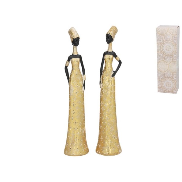 FIGURA MUJER AFRICANA 2 SURT 6,5X4,5X31,5 CM RESINA