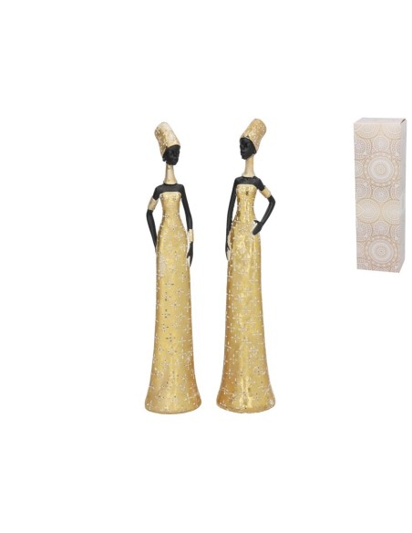 FIGURA MUJER AFRICANA 2 SURT 6,5X4,5X31,5 CM RESINA