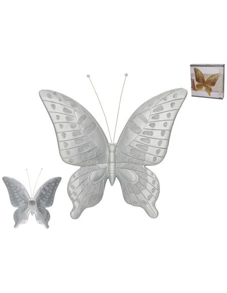 MARIPOSA PARA COLGAR PLATEADA 28X5X28 CM RESINA