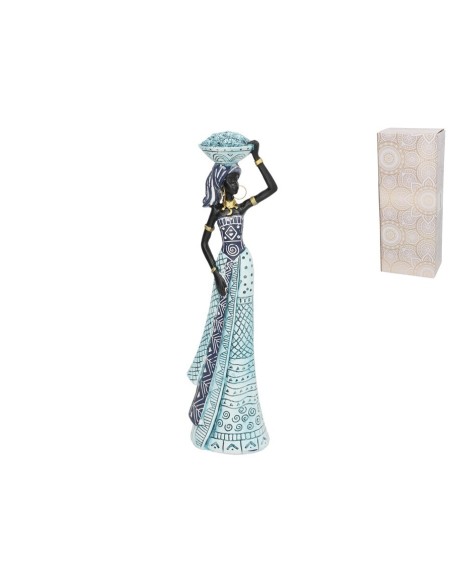 FIGURA MUJER AFRICANA ARYAM 10,5X6,5X33 CM RESINA