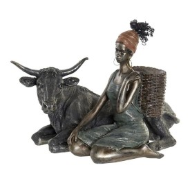 FIGURA RESINA 30X20X22 CAMPESINA MARRON OSCURO