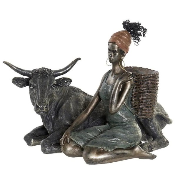 FIGURA RESINA 30X20X22 CAMPESINA MARRON OSCURO