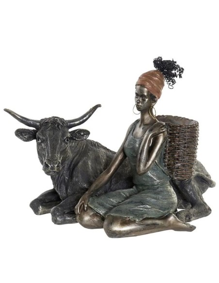 FIGURA RESINA 30X20X22 CAMPESINA MARRON OSCURO