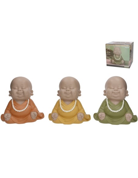 FIGURA MONJE KALU 3 COL SURT 20,5X17X20 CM RESINA