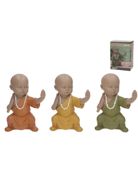 FIGURA MONJE NIRVANA 3 COL SURT 10X6X13 CM RESINA