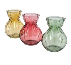 BOTELLA VIDRIO ONDULADA BOCA OVALADA 10X7,5 H18 3 MIX COL