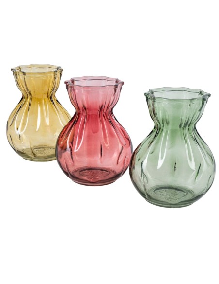 BOTELLA VIDRIO ONDULADA BOCA OVALADA 10X7,5 H18 3 MIX COL