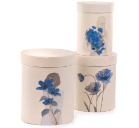 CAJA SET 3 MUJER/FLORES CREMA/AZUL PD13 H17,5-GR D18 H22