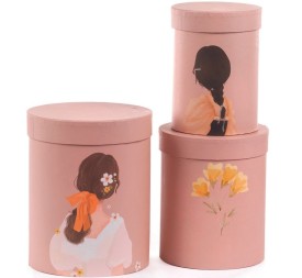 CAJA SET 3 MUJER/FLORES TAUPE PD13 H17,5-GR D18 H22