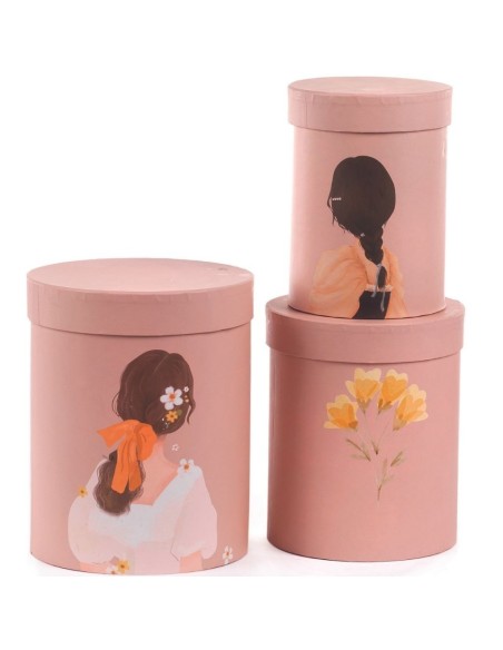 CAJA SET 3 MUJER/FLORES TAUPE PD13 H17,5-GR D18 H22