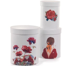 CAJA SET 3 MUJER/FLORES BLANCO/BURDEOS PD13 H17,5-GR D18 H22