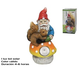 GNOMO SENTADO EN SETA C/ ARDILLA SOLAR 10,2X8,8X19
