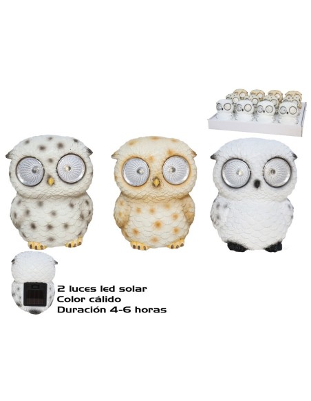 BUHO DECORADO C/ LUZ SOLAR 3 SRT 21,5X13,5X29 CM