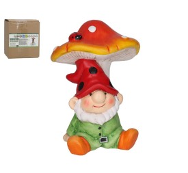 GNOMO APOYADO EN SETA DECORADO 14,7X13X11 CM