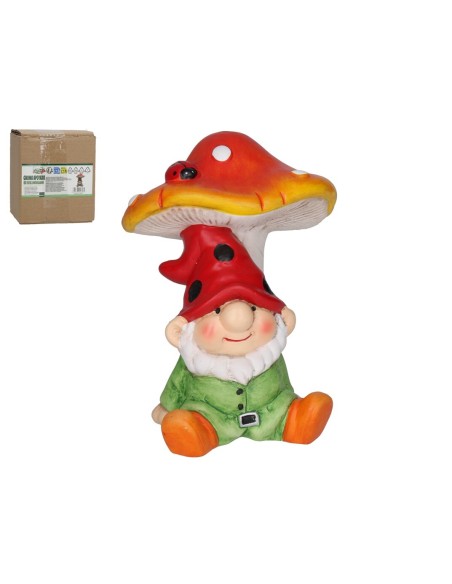 GNOMO APOYADO EN SETA DECORADO 14,7X13X11 CM