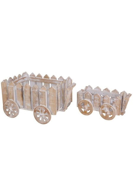 SET 2 JARDINERAS CARRITOS NATURAL 28X22X18 CM