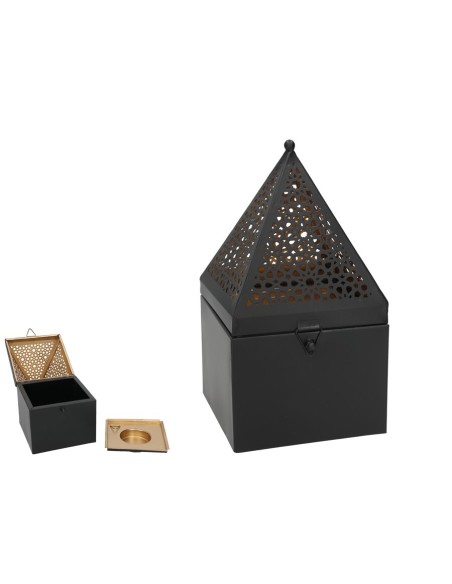 PORTAVELAS ULISES NEGRO/ORO 14X14X26 CM