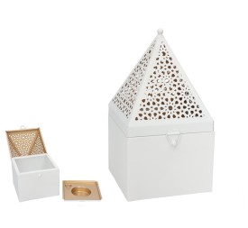 PORTAVELAS ULISES BLANCO/ORO 14X14X26 CM