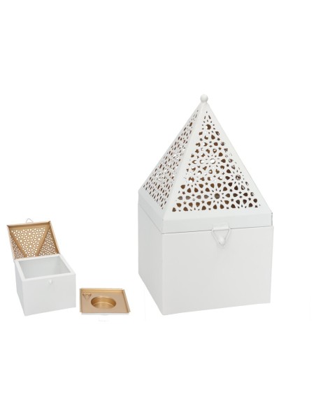 PORTAVELAS ULISES BLANCO/ORO 14X14X26 CM