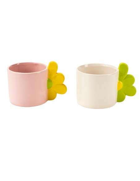 JARRÓN CON ASA DE FLORES 2 MIX COL D10 H10.5 CERÁMICA