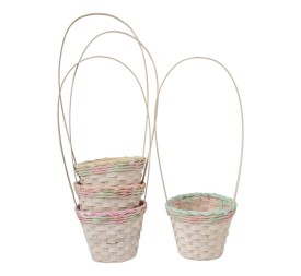 CESTA REDONDA BAMBÚ CON ASA CENEFA COLOR PASTEL 4MIX COL D16 H14/44