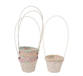 CESTA REDONDA BAMBÚ CON ASA CENEFA COLOR PASTEL 4MIX COL D18 H15/50