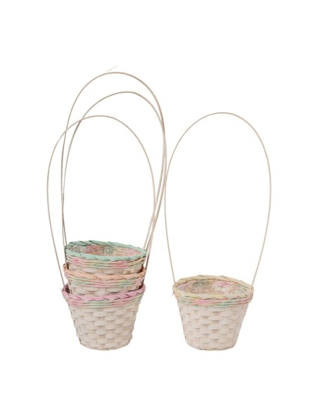 CESTA REDONDA BAMBÚ CON ASA CENEFA COLOR PASTEL 4MIX COL D18 H15/50