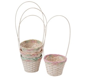 CESTA REDONDA BAMBU CON ASA CENEFA COLOR PASTEL 4MIX COL D20 H16/52