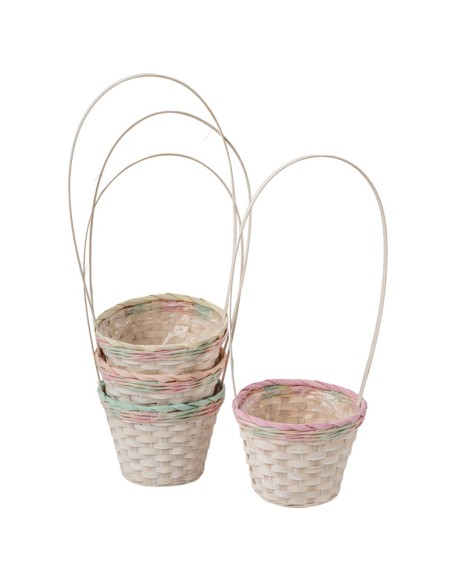CESTA REDONDA BAMBU CON ASA CENEFA COLOR PASTEL 4MIX COL D20 H16/52