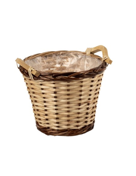 CESTO MIMBRE NATURAL Y BORDE OSCURO 2 ASAS D22 H18