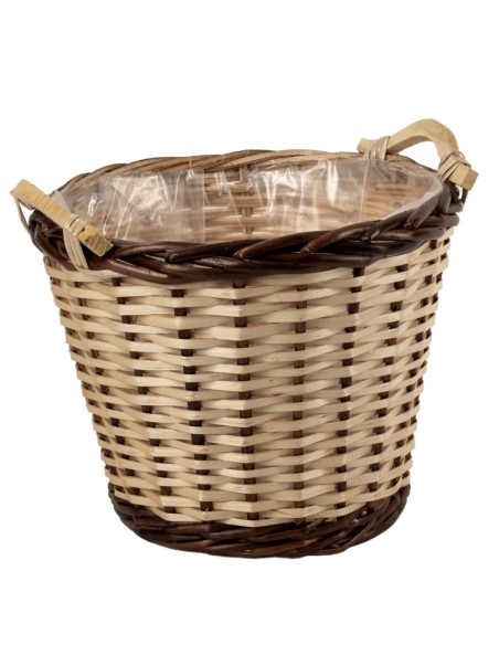 CESTO MIMBRE NATURAL Y BORDE OSCURO 2 ASAS D35 H30